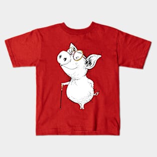 Dapper Little Piggy with Very Smart Glasses Kids T-Shirt